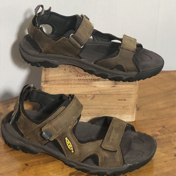Keen Sandals Mens 12 Brown Leather Targhee III Open Toe Bison Mulch Anatomic - Picture 1 of 12